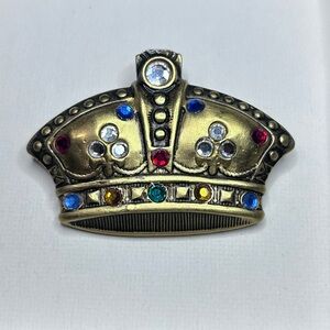 Vintage gold plated Ben-Amun Gold crown pin brooch with Multicolor stones